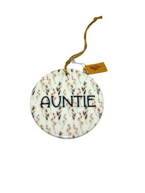 Handmade Auntie Ceramic Ornament – Floral Pattern Gift Tag Keepsake